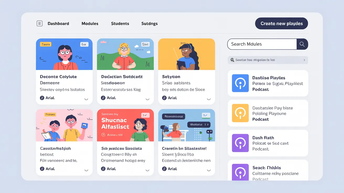 Teacher selecting modules from a dashboard that flow into personalized podcast playlists