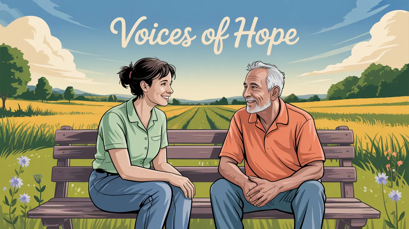 Volunteer interviewing beneficiary in the field, captured as vibrant podcast artwork